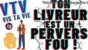 Delivery guy catches client on all fours in French