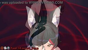 White girl performs deepthroat on cock in POV anime scene, leading to cumshot