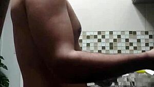 Look At That Macho Guy Washing Dishes Naked!