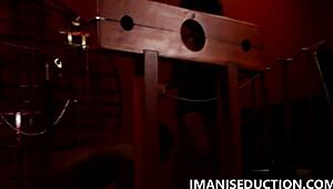 Sexy domme spanks sub in pillory!