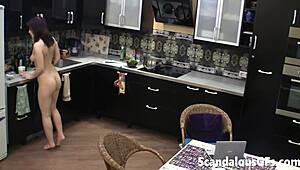 hey, my hot tattooed gf cooking breakfast naked