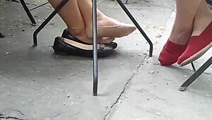 stocking feet teasing in hidden candid moments