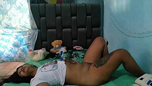 My stepsister massages my back, gets horny, and we have intense hard sex together.