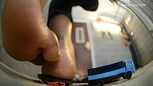 Ms. Montana gives a femdom massage in pantyhose, stepping on little bugs with her huge feet