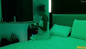 After cumshot, teen relaxes smoking cigarette with natural tits