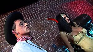 Watch these sweet girls suck and ride two hard cocks together.