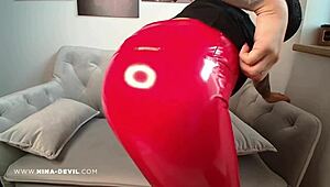 Red leather leggings fetish on webcam
