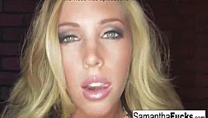 Samantha Nude Blonde Babe Teases Big Tits, Masturbates Ass and Boobs Solo