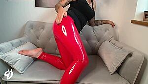 Red leather leggings fetish on webcam