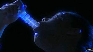 Asian milf Jessica pleasures herself with a glass toy in heels