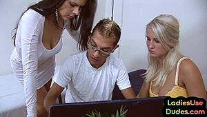 yo, check this femdom strapon 3some, anal pounding for submissive dude, damn hot! 😈