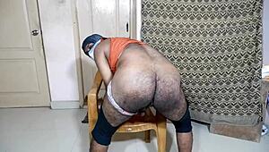 Busty woman uses fuck toy on her big ass while getting fucked