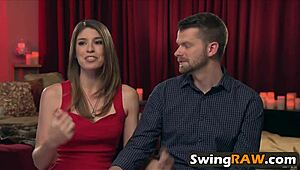 Brunette Babe In Red Room Gets Hardcore Group Fucking