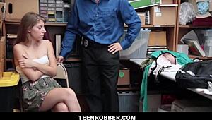 Skinny Blonde Shoplifter Searched and Fucked by Officer