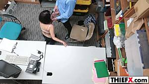 Teen thief takes officer's hard dick in garage office hardcore burglary