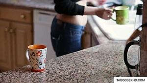 stepdaughter feels intense pleasure on webcam