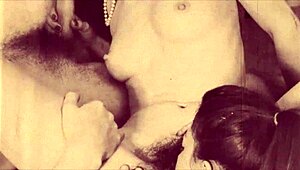 Vintage bisexual lesbians get wild in this group sex video