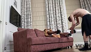 Monica Fox takes double anal and pissing in a backstage gangbang