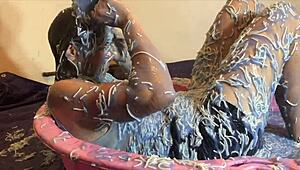 Brunette Gets Messy With Spaghetti, Gunge, Clingfilm, And Mud. 😄