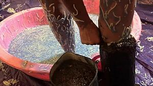 Brunette Gets Messy With Spaghetti, Gunge, Clingfilm, And Mud. 😄