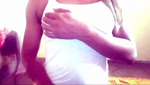 teen girl masturbates her boobs with pleasure, moaning