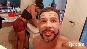 in the kitchen where the ebony lesbian putaria started with myllena rios and her african brunette friend