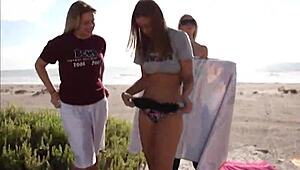 Tiny Becky Strips Naked with Friends on Public Beach for Fun
