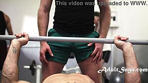 Gay gym jocks roman todd and nick fitt engage in bareback blowjob