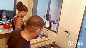 in the kitchen where the ebony lesbian putaria started with myllena rios and her african brunette friend