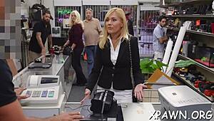 that big cock is pounding the amateur in the shop