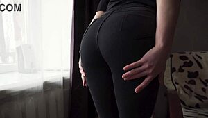 Sexy milf flashes white thong in tight black jeans