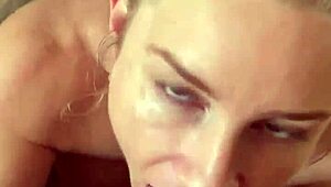 homemade milf gives blowjob with cumshot facial.