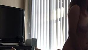 Young Asian rides cock on webcam using vibrator and toys.