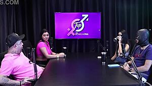 Two naughty teens strip naked, flashing tits and wet pussies in sheer red lingerie.