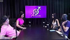 Two naughty teens strip naked, flashing tits and wet pussies in sheer red lingerie.