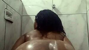 Watch This Naughty Brunette Novinha Exhibiting Herself in the Shower! She's Masturbating So Wildly.