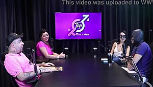 Two naughty teens strip naked, flashing tits and wet pussies in sheer red lingerie.