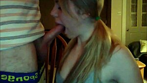 Blonde girlfriend gets a blowjob and facial from her friend