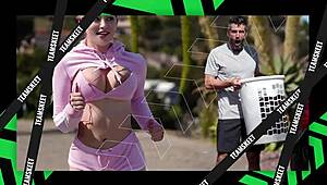 Maya Bjou Flashes Tits, Blows Stepbro, Rides Big Cock Hard