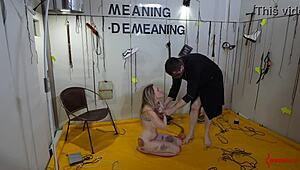 Humiliated blonde babe gets her tight asshole stretched