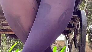 enjoying sultry spring afternoon in mini skirt and nylon pantyhose outdoors 😍