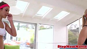 Big boobed MILF gets banged in a threesome with a younger man