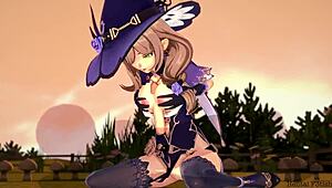 Genshin Impact Lisa gives blowjob and titjob, cumshot hentai 😍