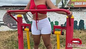 Lina Henao shatters her ass with a dildo outdoors in front of her gym instructor!