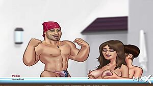 Summertime Saga jacuzzi mellek masszázsa fiatal MILF-fel creampie-val