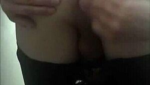 Sexy travesti plays with anal balls under clothes