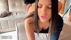 dj lauren's latina ass gets facial cumshot after hot fucking