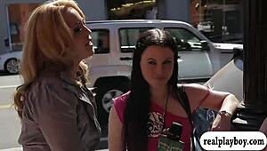 brunette babe banged for cash in group reality scene with big cock blowjob and monster cock action