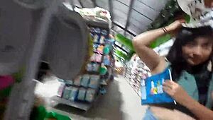 Pretty young girl shopping alone in supermarket, watch me ask her to be my girlfriend in public.