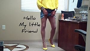 staci plays with dildo at office desk